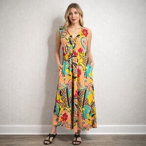 Tianello Cindy Boho Peach Floral Maxi Dress Small Made in USA